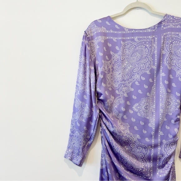 Zara Paisley Maxi Dress Womens Purple Long Slit Satin Long Sleeve Summer Medium - Picture 12 of 15